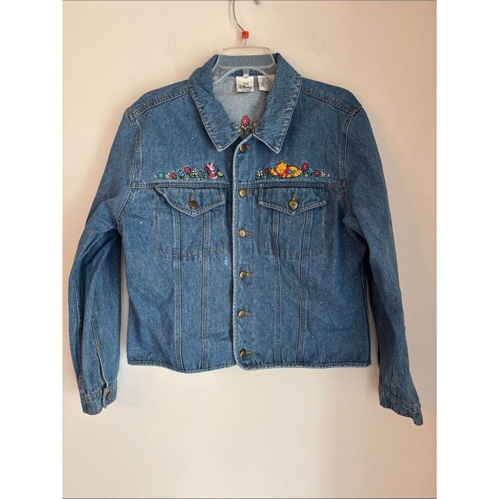 Vintage The Disney Store Winnie The Pooh embroidered Jean jacket women’s LG READ
